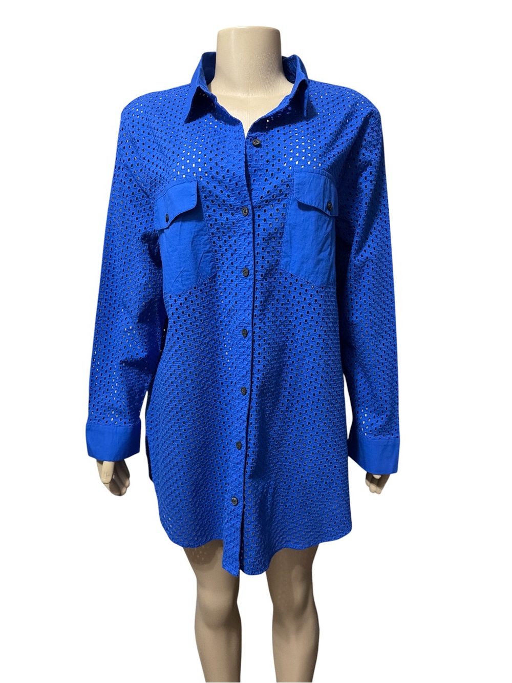NWT Tommy Bahama Size L Eyelet Cove Boyfriend Shirt Long Sleeves Blue - Picture 3 of 12